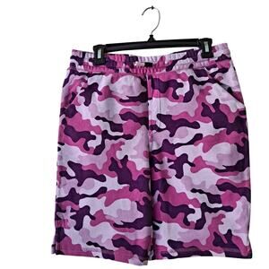 Lands' End Fleece Sweat Shorts Camouflage Print Pink Purple Camo Boys Size XL